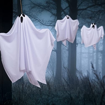 Sunolga 8 Pack 27.6 Inch Halloween Hanging Ghosts for Halloween Party Decoration, Cute Flying Ghost for Front Yard Patio Lawn Garden Party Décor, Tree, Spooky Party Supplies, White