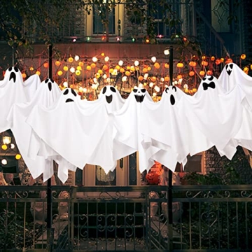 Sunolga 8 Pack 27.6 Inch Halloween Hanging Ghosts for Halloween Party Decoration, Cute Flying Ghost for Front Yard Patio Lawn Garden Party Décor, Tree, Spooky Party Supplies, White