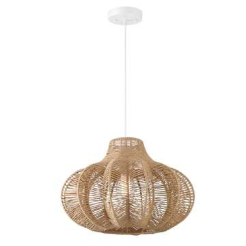 Creative Co-Op Boho Handwoven Paper Rope and Metal Ceiling Pendant Lamp, Natural