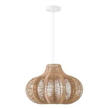 Creative Co-Op Boho Handwoven Paper Rope and Metal Ceiling Pendant Lamp, Natural