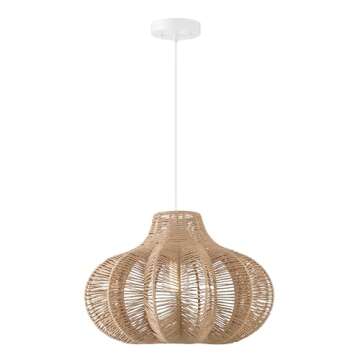 Creative Co-Op Boho Handwoven Paper Rope and Metal Ceiling Pendant Lamp, Natural
