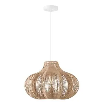 Creative Co-Op Boho Handwoven Paper Rope and Metal Ceiling Pendant Lamp, Natural