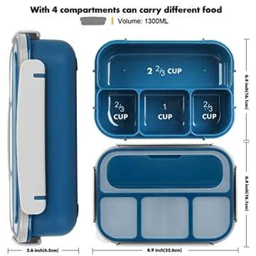 Bento Box, Lunch Box Kids, 1300ML Bento Box Adult Lunch Box with 4 Compartment &Food Picks &Cake Cup...