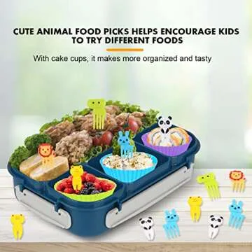 Bento Box, Lunch Box Kids, 1300ML Bento Box Adult Lunch Box with 4 Compartment &Food Picks &Cake Cups, Lunch Box Containers for Adults/Kids/Toddler, Leak-Proof, Microwave/Dishwasher/Freezer Safe(Blue)