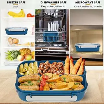 Bento Box, Lunch Box Kids, 1300ML Bento Box Adult Lunch Box with 4 Compartment &Food Picks &Cake Cups, Lunch Box Containers for Adults/Kids/Toddler, Leak-Proof, Microwave/Dishwasher/Freezer Safe(Blue)