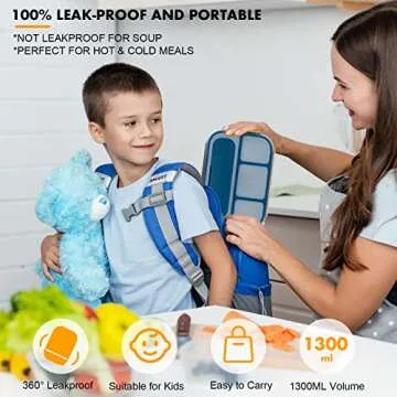 Bento Box, Lunch Box Kids, 1300ML Bento Box Adult Lunch Box with 4 Compartment &Food Picks &Cake Cups, Lunch Box Containers for Adults/Kids/Toddler, Leak-Proof, Microwave/Dishwasher/Freezer Safe(Blue)