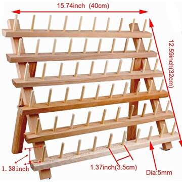 BAENRCY 2-pack 60-Spool Wooden Thread Holder Sewing and Embroidery Thread Rack and Organizer Thread ...