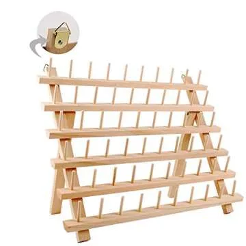BAENRCY 2-pack 60-Spool Wooden Thread Holder Sewing and Embroidery Thread Rack and Organizer Thread Rack for Sewing with Hook