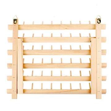 BAENRCY 2-pack 60-Spool Wooden Thread Holder Sewing and Embroidery Thread Rack and Organizer Thread Rack for Sewing with Hook