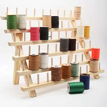 BAENRCY 2-pack 60-Spool Wooden Thread Holder Sewing and Embroidery Thread Rack and Organizer Thread Rack for Sewing with Hook