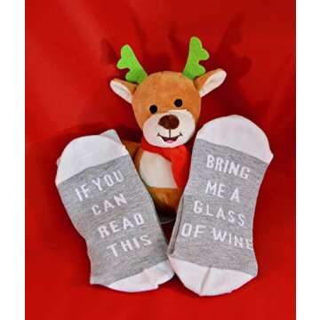 If You Can Read This Bring Me A Glass Of Wine Socks Warm, Cozy Christmas Stocking Stuffer Gift for Wine Lovers (Grey)