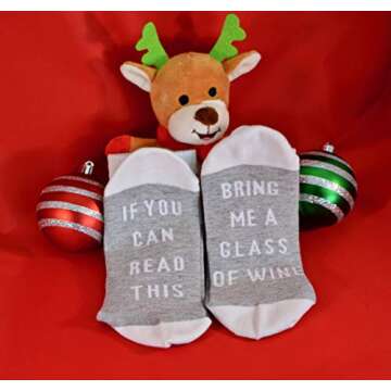 If You Can Read This Bring Me A Glass Of Wine Socks Warm, Cozy Christmas Stocking Stuffer Gift for Wine Lovers (Grey)