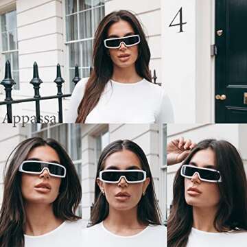 Appassal Y2k Wrap Around Sunglasses Womens Trendy Narrow Futuristic Flat Top Sunnies AP3631,Black/Grey