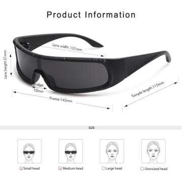 Appassal Y2k Wrap Around Sunglasses Womens Trendy Narrow Futuristic Flat Top Sunnies AP3631,Black/Grey