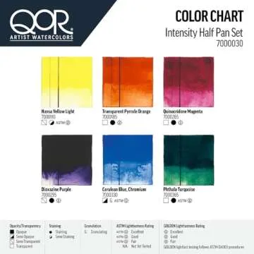 QoR Intensity Half Pan Set by GOLDEN, 6 Half Pan Watercolors, Professional Watercolor Paint Set