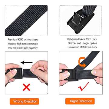 Premium Lashing Strap Short 1" x 6.5 ft, Cam Buckle Tie Down Straps Heavy Duty Secure Straps up to 700 lbs Capacity for Motorcycle,SUP, Kayak, Canoe, Trailer, Cargo, Truck, Luggage 4 Pcs