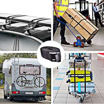Premium Lashing Strap Short 1" x 6.5 ft, Cam Buckle Tie Down Straps Heavy Duty Secure Straps up to 700 lbs Capacity for Motorcycle,SUP, Kayak, Canoe, Trailer, Cargo, Truck, Luggage 4 Pcs