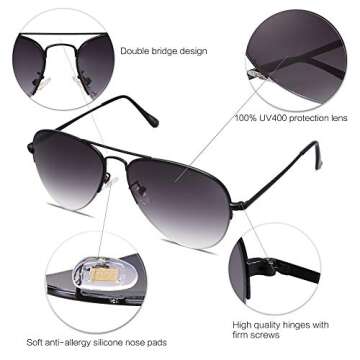 SOJOS Men's Women's Sunglasses, Classic Semi Metal Frame SJ1106 with Black Frame/Gradient Grey Lens