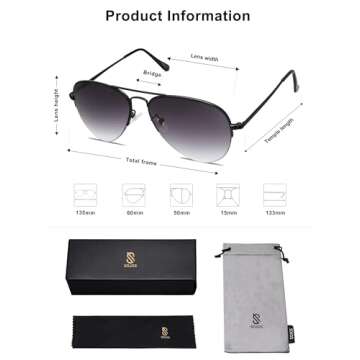 SOJOS Men's Women's Sunglasses, Classic Semi Metal Frame SJ1106 with Black Frame/Gradient Grey Lens