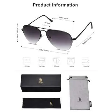 SOJOS Men's Women's Sunglasses, Classic Semi Metal Frame SJ1106 with Black Frame/Gradient Grey Lens