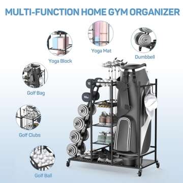 PLKOW Weight Rack for Dumbbells, Home Gym Storage for Dumbbells Yoga Mat Kettlebells and Gym Equipment, Golf Bag Organizer Dumbbell Rack for Garage, Home Gym