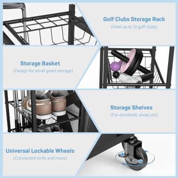 PLKOW Weight Rack for Dumbbells, Home Gym Storage for Dumbbells Yoga Mat Kettlebells and Gym Equipment, Golf Bag Organizer Dumbbell Rack for Garage, Home Gym