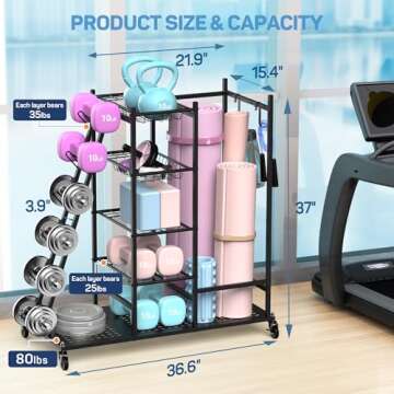PLKOW Weight Rack for Dumbbells, Home Gym Storage for Dumbbells Yoga Mat Kettlebells and Gym Equipment, Golf Bag Organizer Dumbbell Rack for Garage, Home Gym