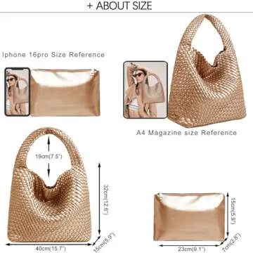 Women Vegan Leather Hand-Woven Tote Handbag Fashion Shoulder Top-handle Bag All-Match Underarm Bag with Purse (Gookin)