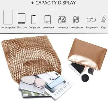Women Vegan Leather Hand-Woven Tote Handbag Fashion Shoulder Top-handle Bag All-Match Underarm Bag with Purse (Gookin)
