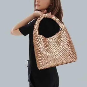 Women Vegan Leather Hand-Woven Tote Handbag Fashion Shoulder Top-handle Bag All-Match Underarm Bag with Purse (Gookin)