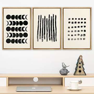 SIGNLEADER Framed Canvas Print Wall Art Semi Circles and Long Black Lines Geometric Shapes Drawings ...