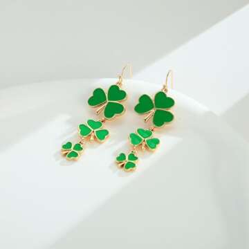 WOWORAMA St Patrick's Day Dangle Earrings for Women - Green Shamrock Jewelry