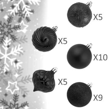KI Store Black Christmas Balls 34pcs 2.36-Inch Christmas Tree Decoration Ornaments for Xmas Tree Hal...