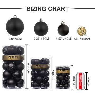 KI Store Black Christmas Balls 34pcs 2.36-Inch Christmas Tree Decoration Ornaments for Xmas Tree Halloween Wreath Garland Decor Ornaments Hooks Included