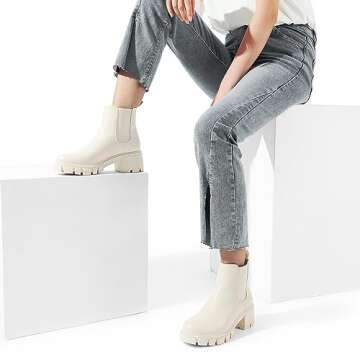 DREAM PAIRS Women's Elastic Chelsea Ankle Boots Low Block Heel