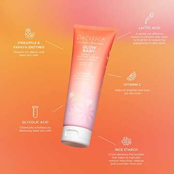 Pacifica Beauty, Glow Baby Super Lit Enzyme Face Scrub Exfoliating Face Wash, Vitamin C & Glycolic Acid, Unclog Pores, Brightening, For soft & smooth skin, Microbead Free, Vegan & Cruelty Free