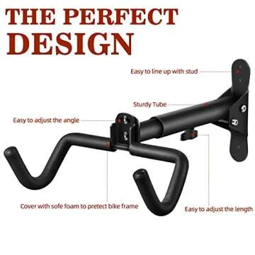 DIRZA Bike Wall Mount Garage Bike Rack Adjustable Bike Hanger Storage Bike in Garage Home,Horizontal Bike Hook Bike Holder for Mountain Bike,Road Bike,Hybrid Bikes