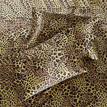 Satin Sheets Queen [4-Piece, Gold Leopard] Hotel Luxury Silky Bed Sheets - Extra Soft 1800 Microfiber Sheet Set, Wrinkle, Fade, Stain Resistant - Deep Pocket Fitted Sheet, Flat Sheet, Pillow Cases