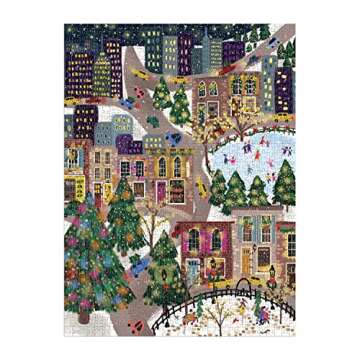 Galison Sparkling City – 1000 Piece Foil Puzzle with Illustrations of Colorful Merriments in The City with Gold Foil Accents
