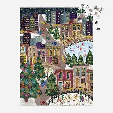 Galison Sparkling City – 1000 Piece Foil Puzzle with Illustrations of Colorful Merriments in The City with Gold Foil Accents