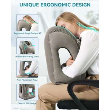 JefDiee Inflatable Travel Pillow, Airplane Neck Pillow Comfortably Supports Head and Chin for Airpla...