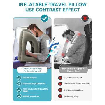 JefDiee Inflatable Travel Pillow, Airplane Neck Pillow Comfortably Supports Head and Chin for Airplanes, Trains, Cars Office Napping on The Tray Table (Grey)