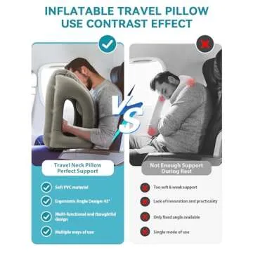 JefDiee Inflatable Travel Pillow, Airplane Neck Pillow Comfortably Supports Head and Chin for Airplanes, Trains, Cars Office Napping on The Tray Table (Grey)