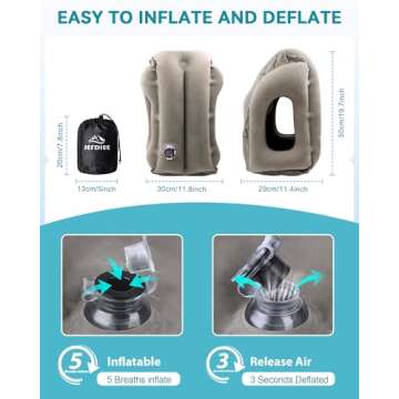 JefDiee Inflatable Travel Pillow, Airplane Neck Pillow Comfortably Supports Head and Chin for Airplanes, Trains, Cars Office Napping on The Tray Table (Grey)