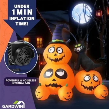 Gardwin 6FT Halloween Inflatable Pumpkin & Cat for Yards