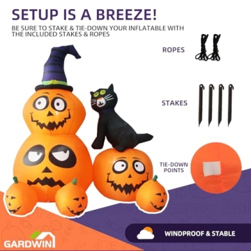 Gardwin 6FT Halloween Inflatable Pumpkin & Cat for Yards