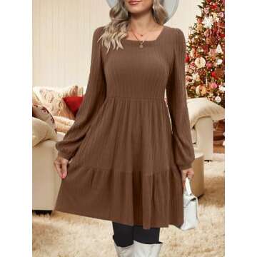 BIUBIU Women's Casual Knit Sweater Dress Square Neck Long Sleeve Knee Length Babydoll Dresses Trendy...