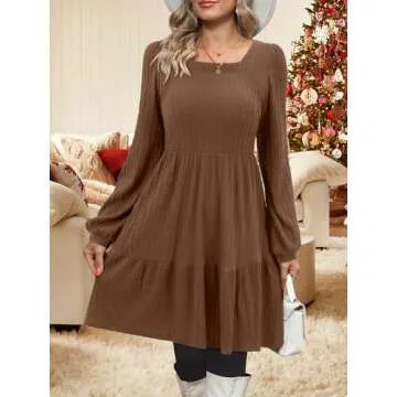 BIUBIU Women's Casual Knit Sweater Dress Square Neck Long Sleeve Knee Length Babydoll Dresses Trendy...