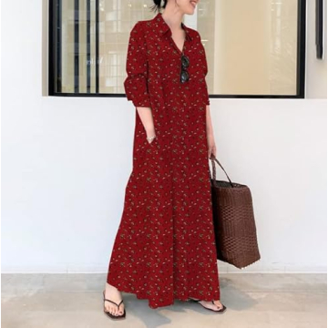 Cotton Linen Button Down Maxi Dress for Women Casual Style