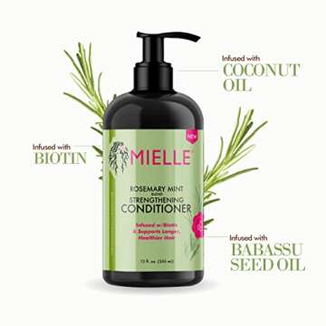 Mielle Organics Rosemary Mint Strengthening Shampoo and Conditioner Infused with Biotin, Cleanses and Helps Strengthen Weak and Brittle Hair, 12 Ounces